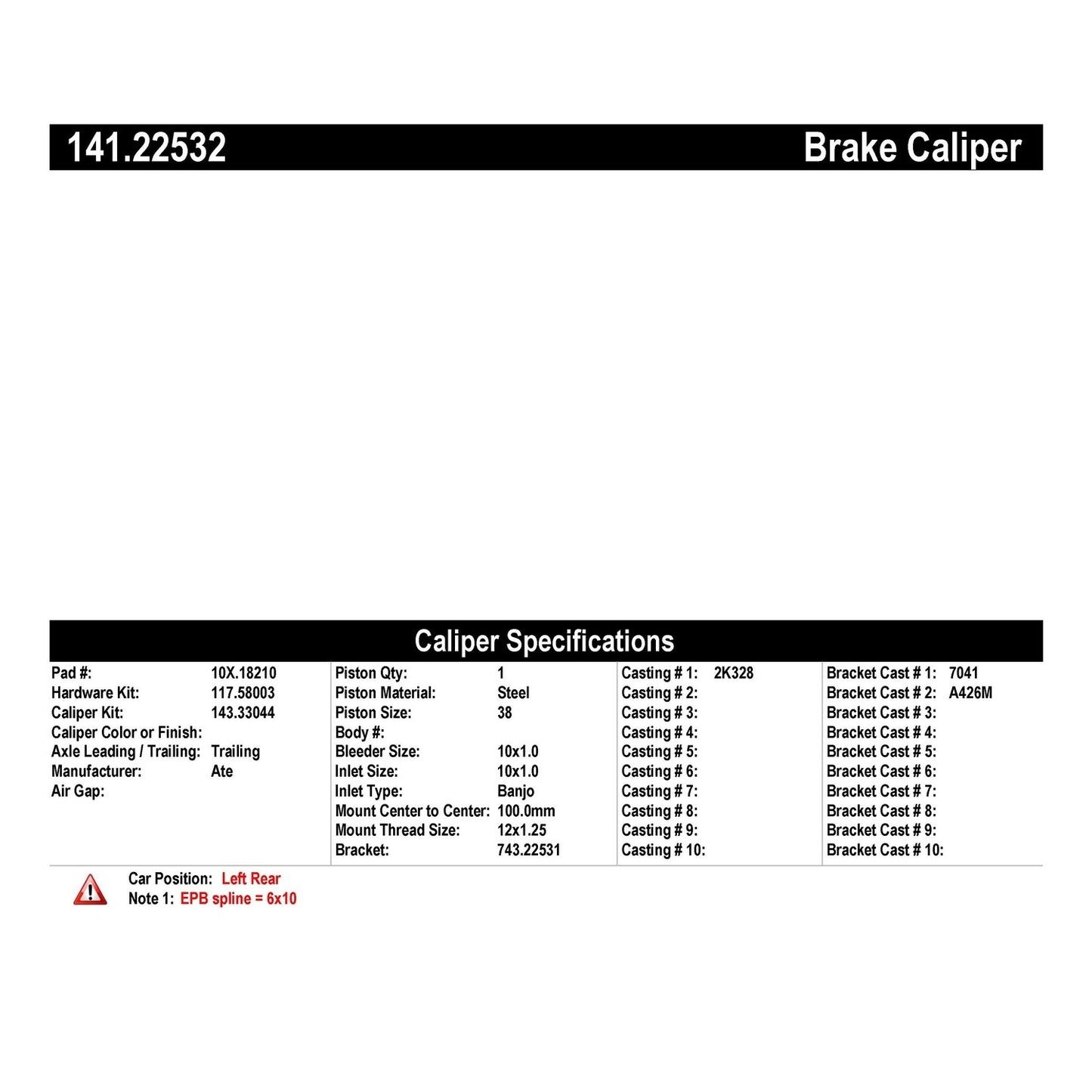 Stoptech Centric 15-17 Land Rover Discovery Sport Semi-Loaded Rear Left Brake Caliper 141.22532