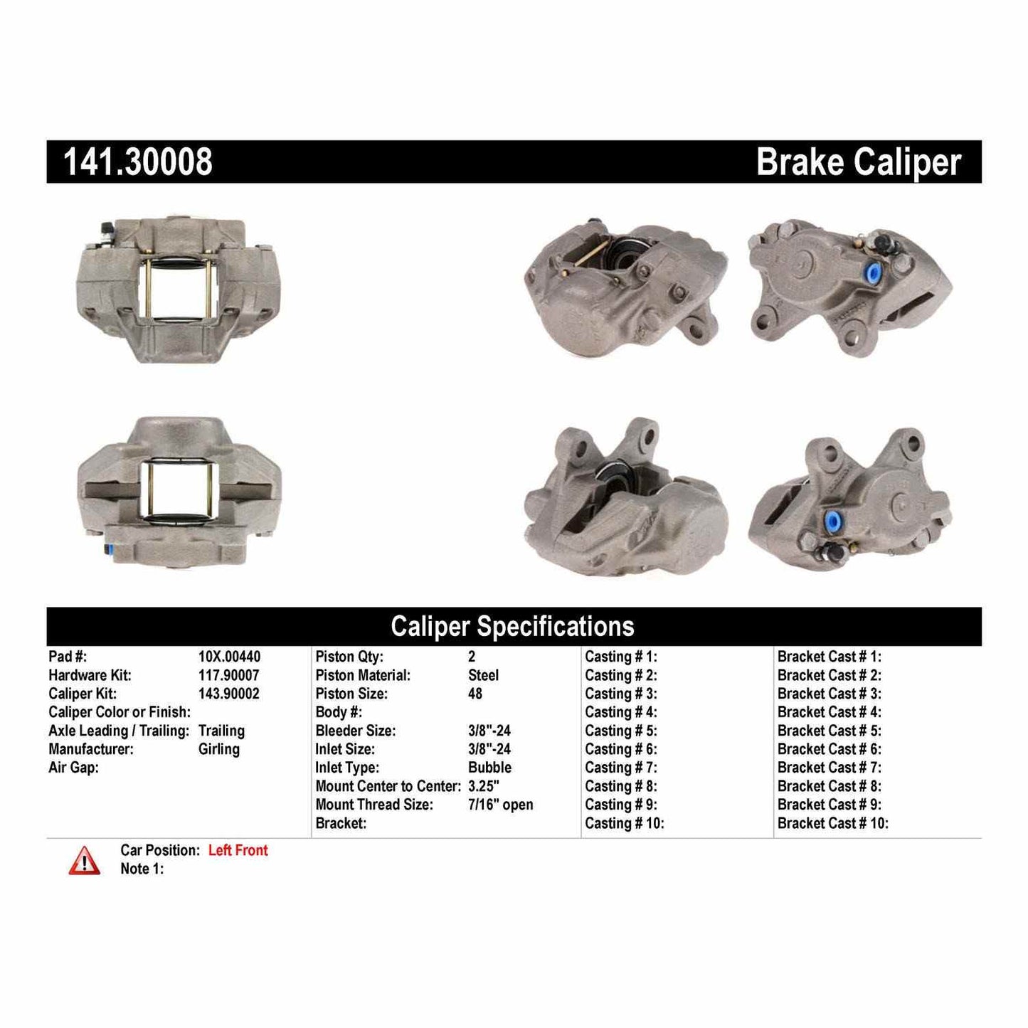 Centric Parts Disc Brake Caliper Semi-Loaded with Anti-Corrosion Finish 141.30008
