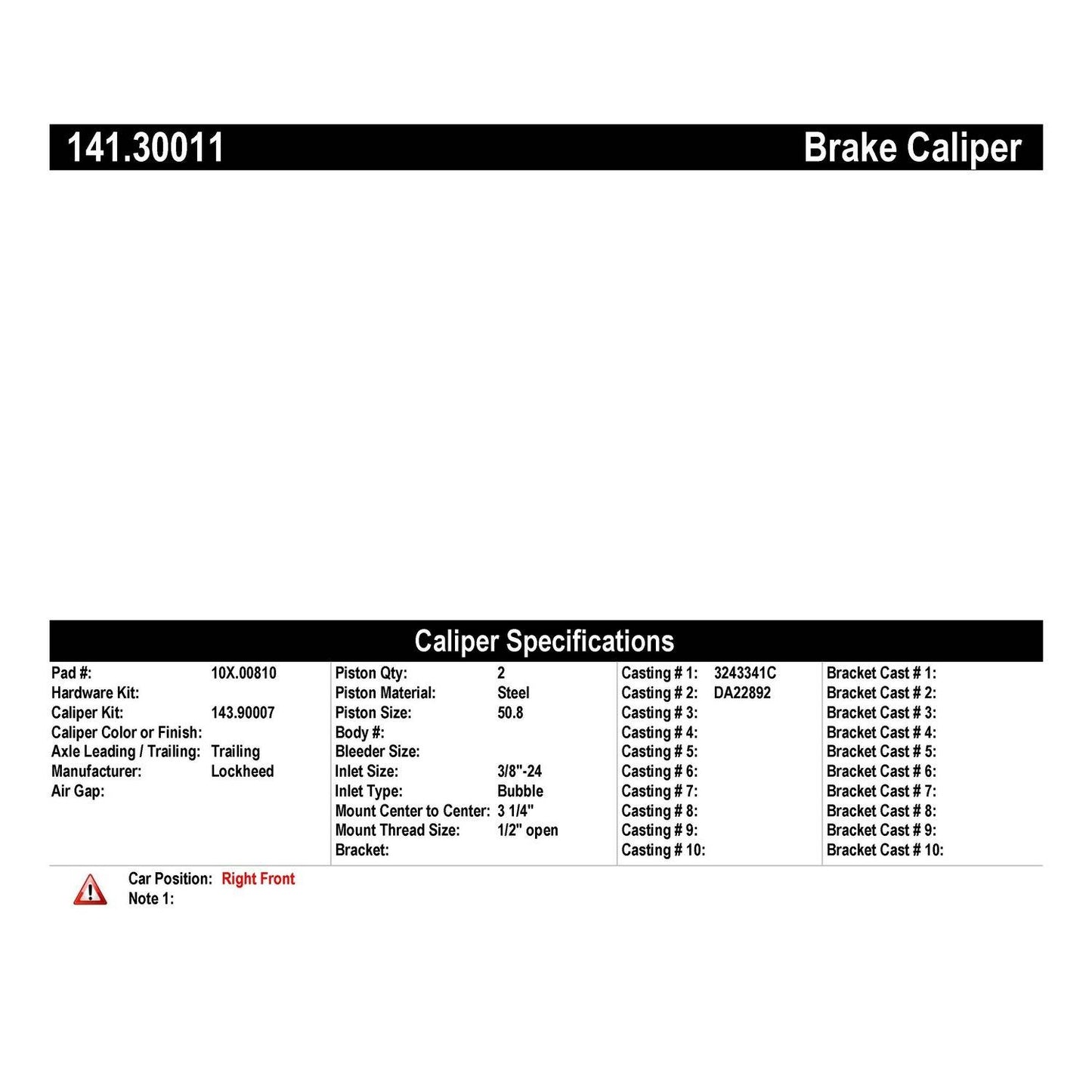 Stoptech Centric Semi-Loaded Brake Caliper - Front Right 141.30011