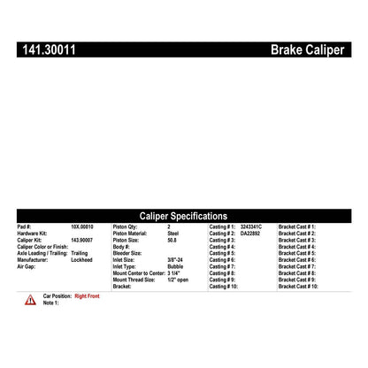 Stoptech Centric Semi-Loaded Brake Caliper - Front Right 141.30011