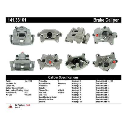 Centric Parts Disc Brake Caliper Semi-Loaded with anti-corrosion finish for Audi Q3 2015‑2019, Volkswagen Passat 2012‑2021