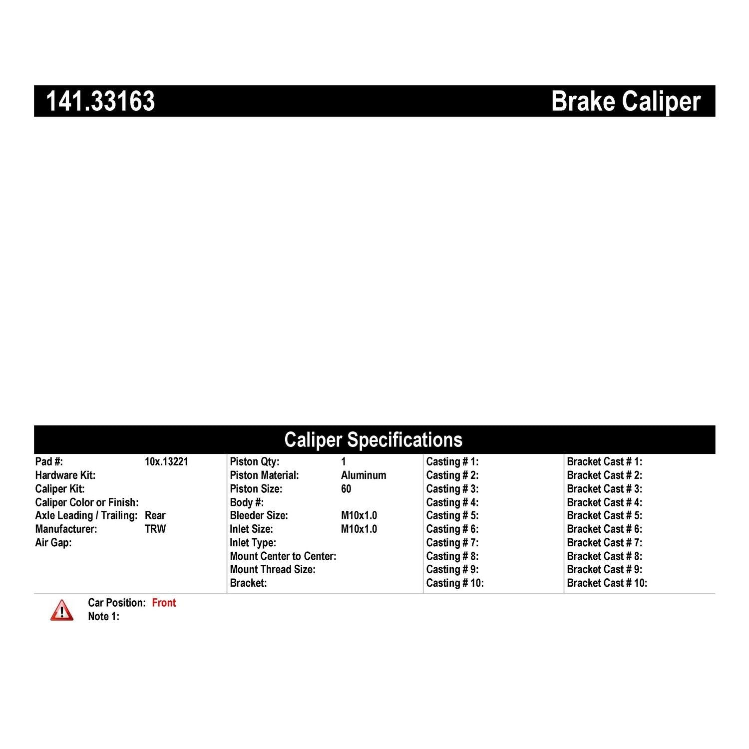 Centric Parts Semi-Loaded Brake Caliper 141.33163