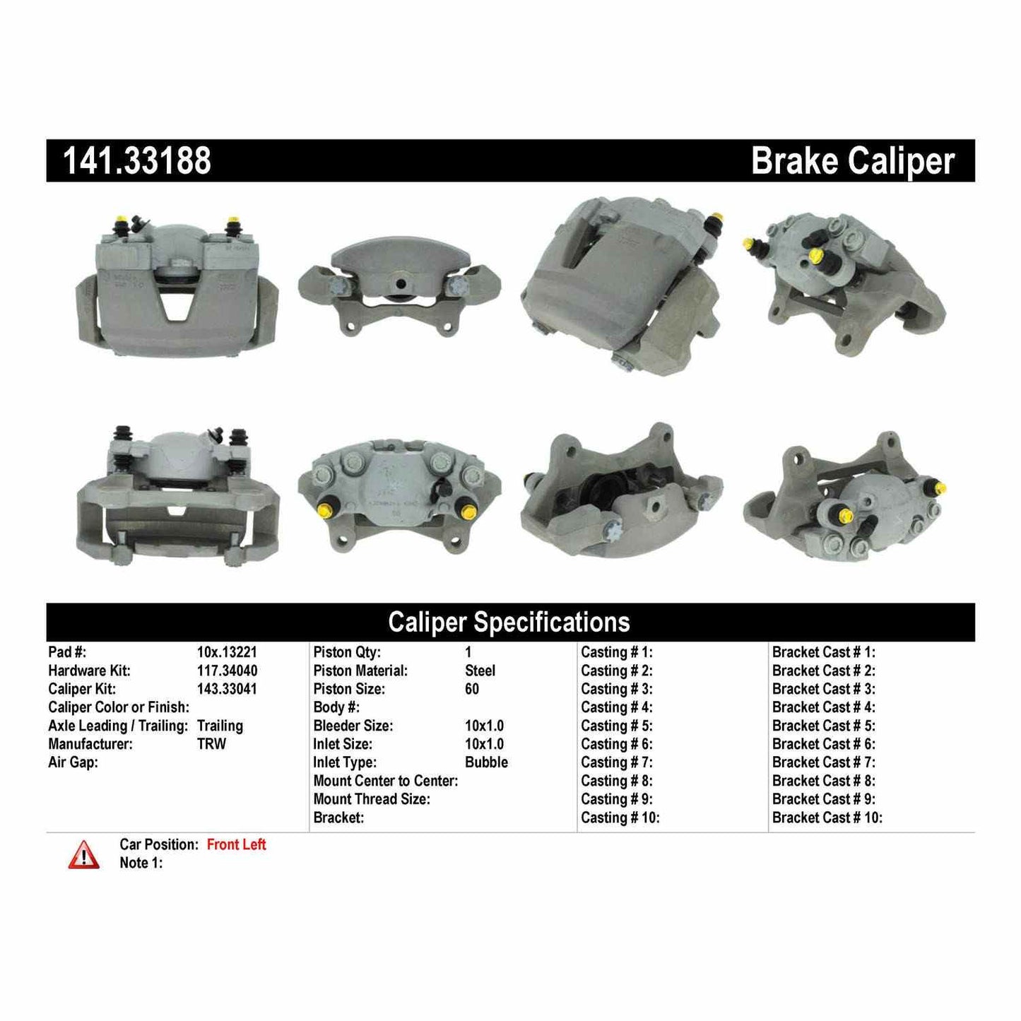 Stoptech Centric 14-19 Audi A6 Semi-Loaded Brake Caliper - Front Left 141.33188