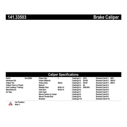 Centric Parts Semi-Loaded Brake Caliper 141.33503