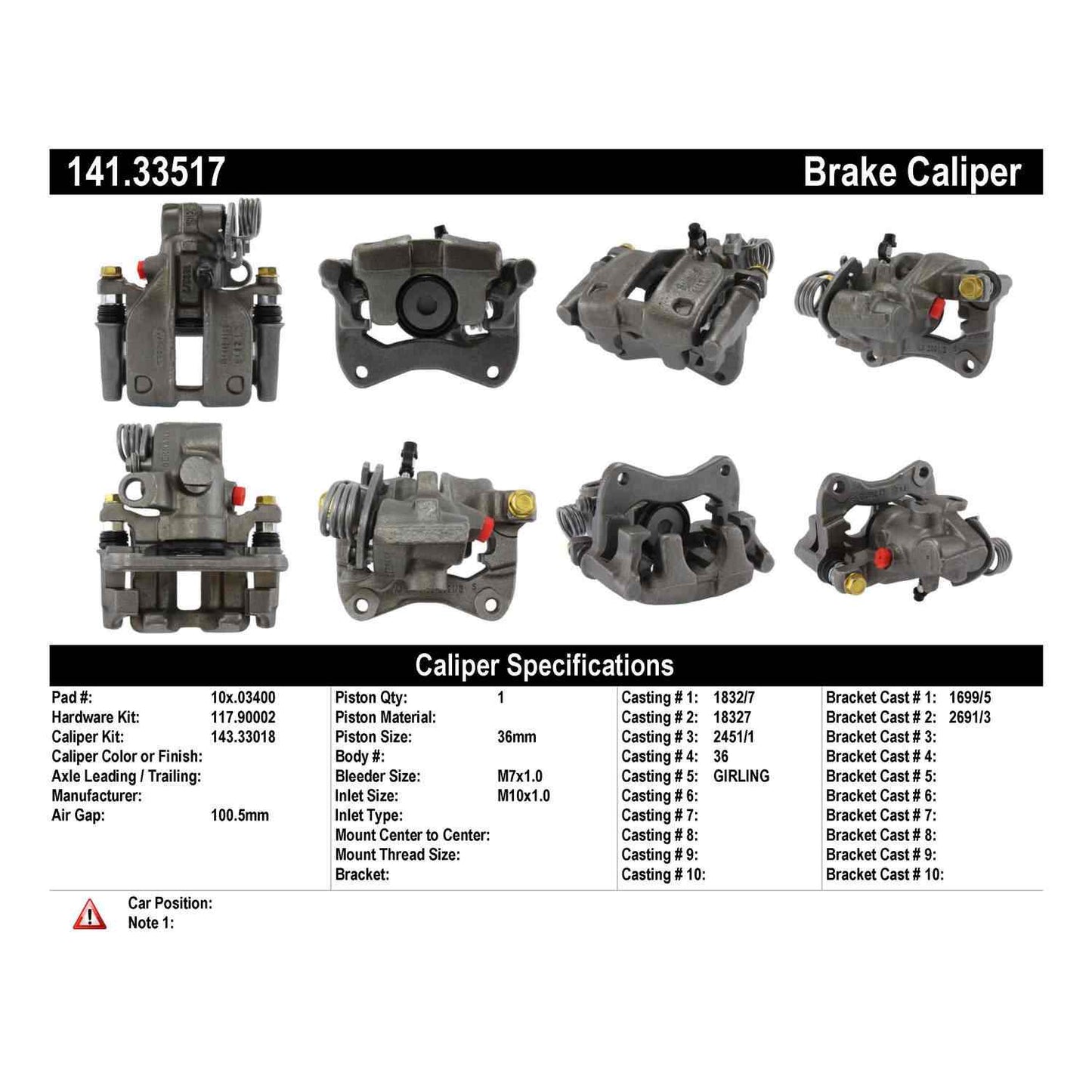 Stoptech Centric Semi-Loaded Brake Caliper - Rear Right 141.33517