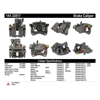 Stoptech Centric Semi-Loaded Brake Caliper - Rear Right 141.33517