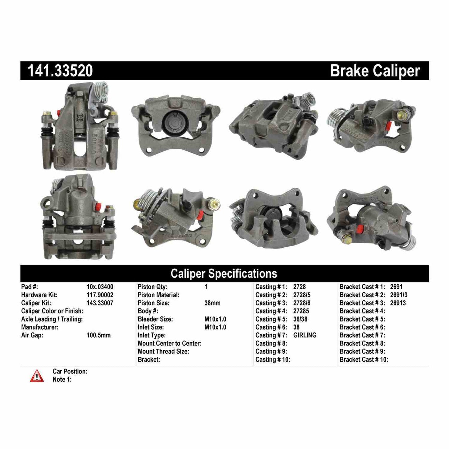 Centric Parts Disc Brake Caliper Semi-Loaded with Anti-Corrosion Finish for 1990-1993 Volkswagen Corrado Golf Jetta Passat 141.33520
