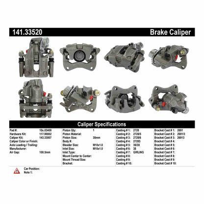 Centric Parts Disc Brake Caliper Semi-Loaded with Anti-Corrosion Finish for 1990-1993 Volkswagen Corrado Golf Jetta Passat 141.33520
