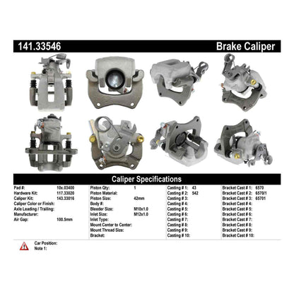 Centric Parts Disc Brake Caliper Semi-Loaded with Anti-Corrosion Finish for 2000-2004 Audi A6 Quattro, 2003-2002 S6, 2002-2004 Volkswagen Passat 141.33546