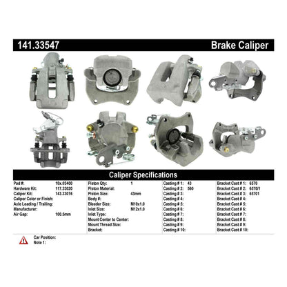 Centric Parts Disc Brake Caliper Semi-Loaded with Anti-Corrosion Finish for 2000-2003 Audi A8 Quattro 141.33547