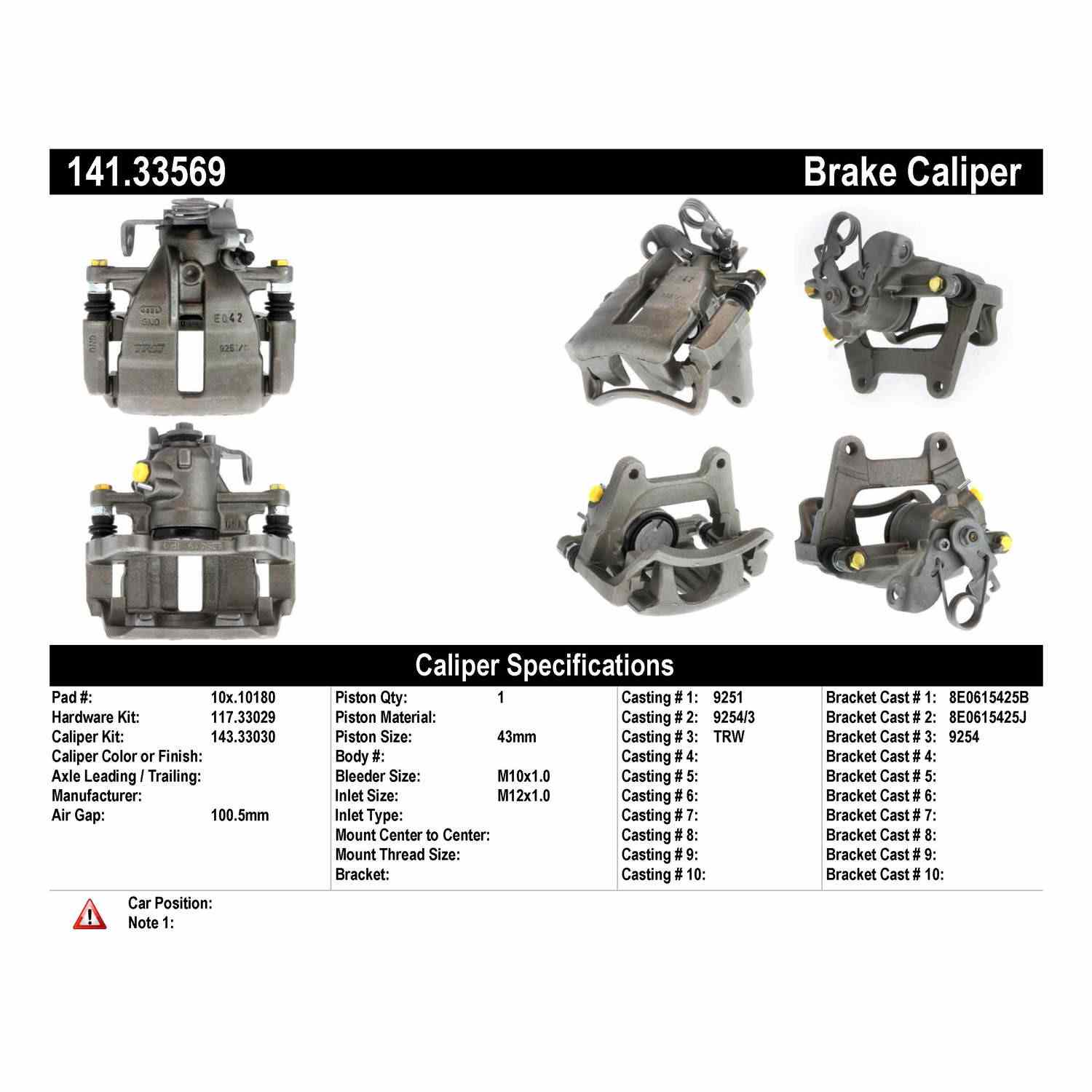 Stoptech Centric 04-09 Audi S4 Semi-Loaded Brake Caliper - Rear Right 141.33569