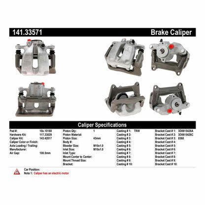Centric Parts Disc Brake Caliper Semi-Loaded Brake Caliper EPB with anti-corrosion finish for 2004-2010 Audi A8 Quattro 141.33571
