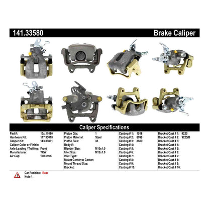 Centric Parts Disc Brake Caliper Semi-Loaded with Anti-Corrosion Finish for 2006-2013 Audi A3, 2006-2013 VW GTI, 2005-2009 Jetta 141.33580