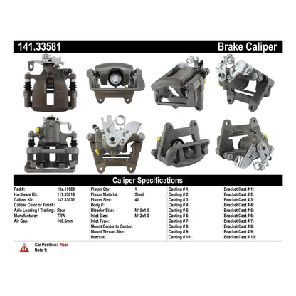 Centric Parts Disc Brake Caliper Semi-Loaded with Anti-Corrosion Finish for 2001-2009 Audi A4 Quattro 141.33581