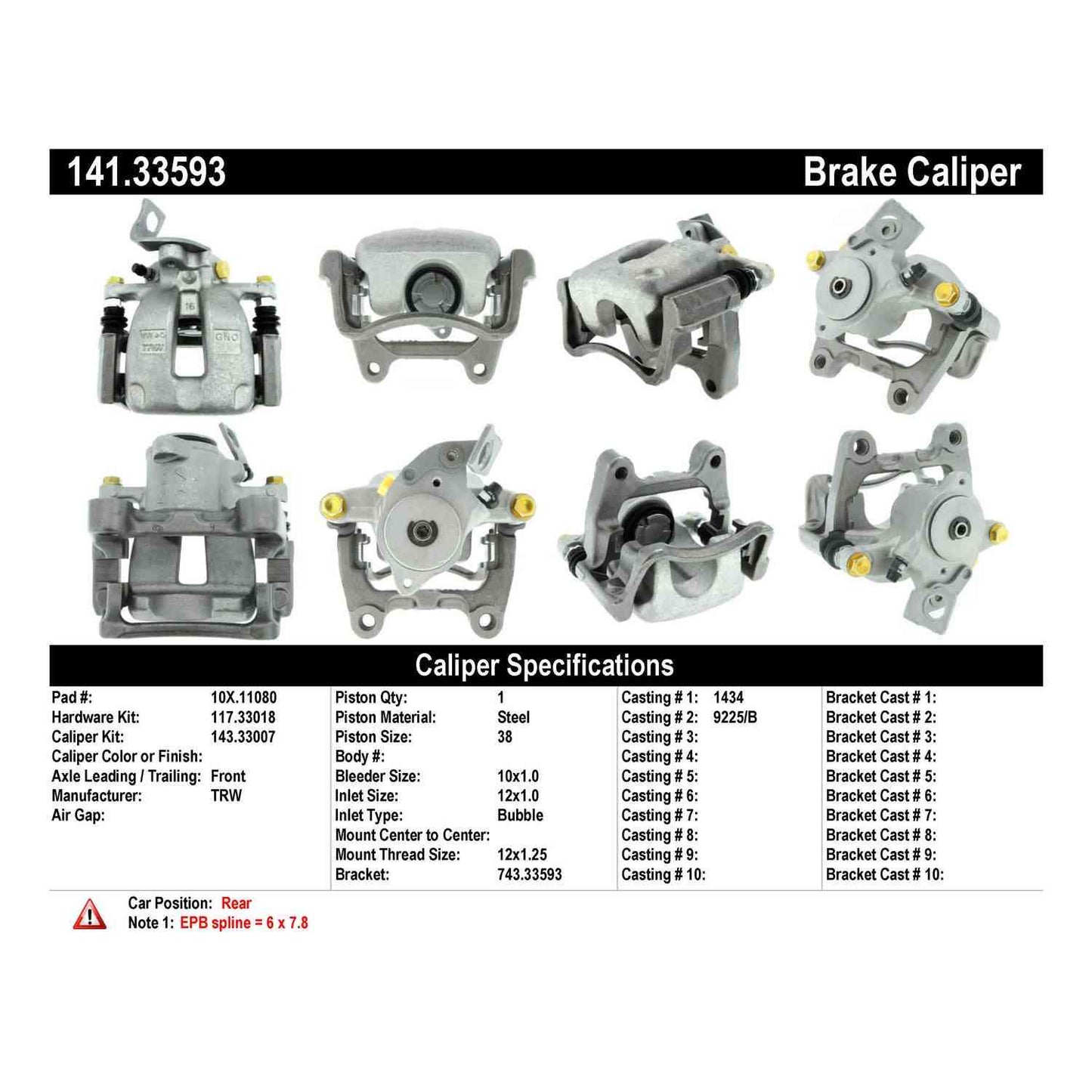 Centric Parts Disc Brake Caliper Semi-Loaded EPB 141.33593