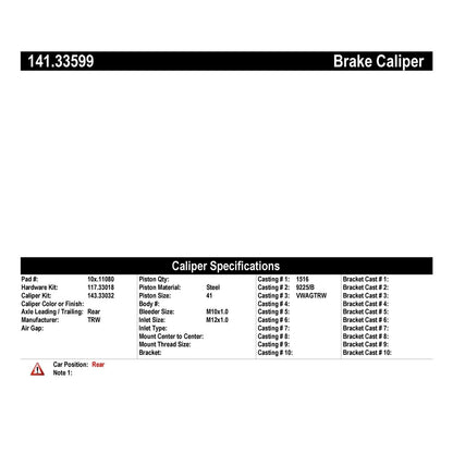 Centric Parts Semi-Loaded Brake Caliper 141.33599