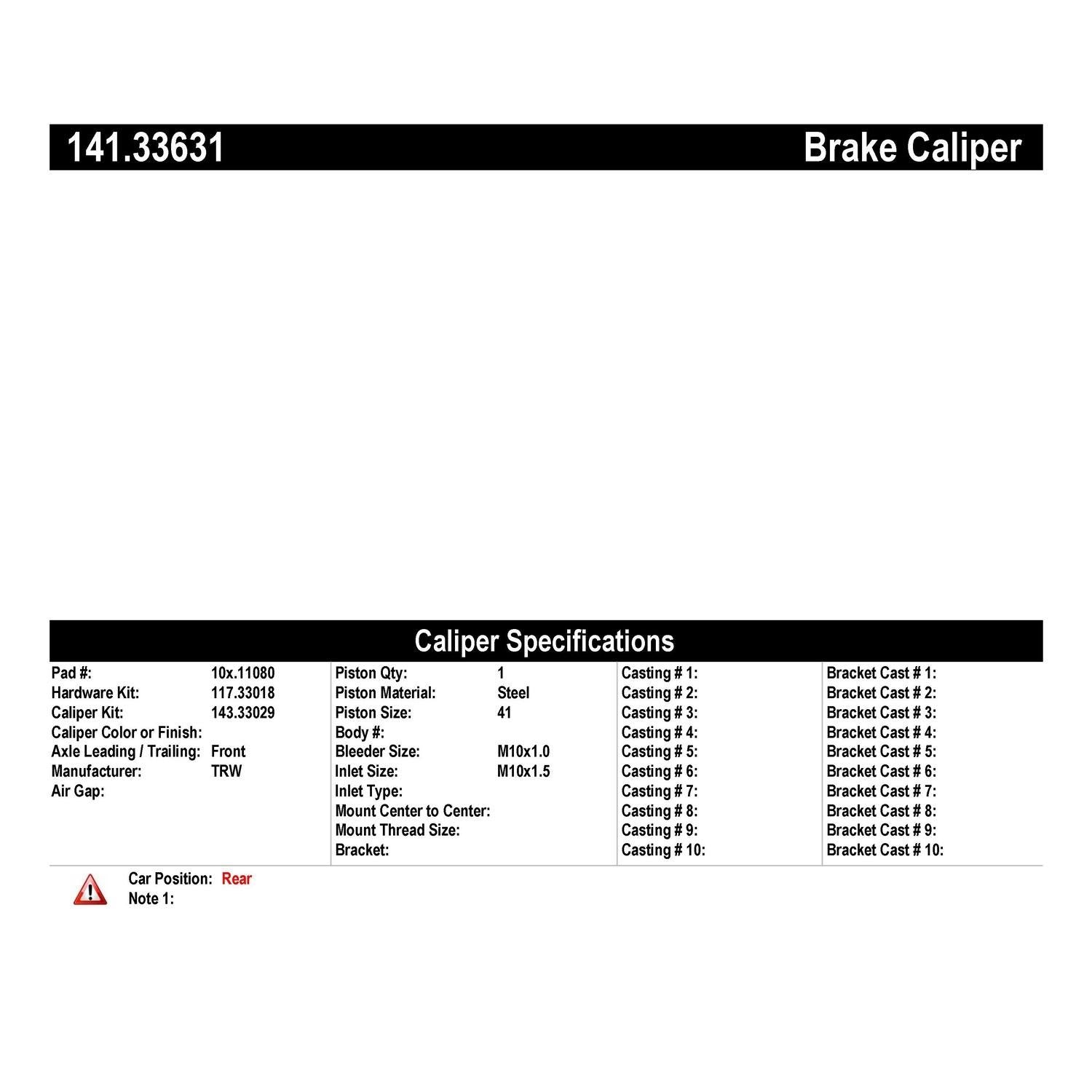 Centric Parts Semi-Loaded Brake Caliper EPB 141.33631