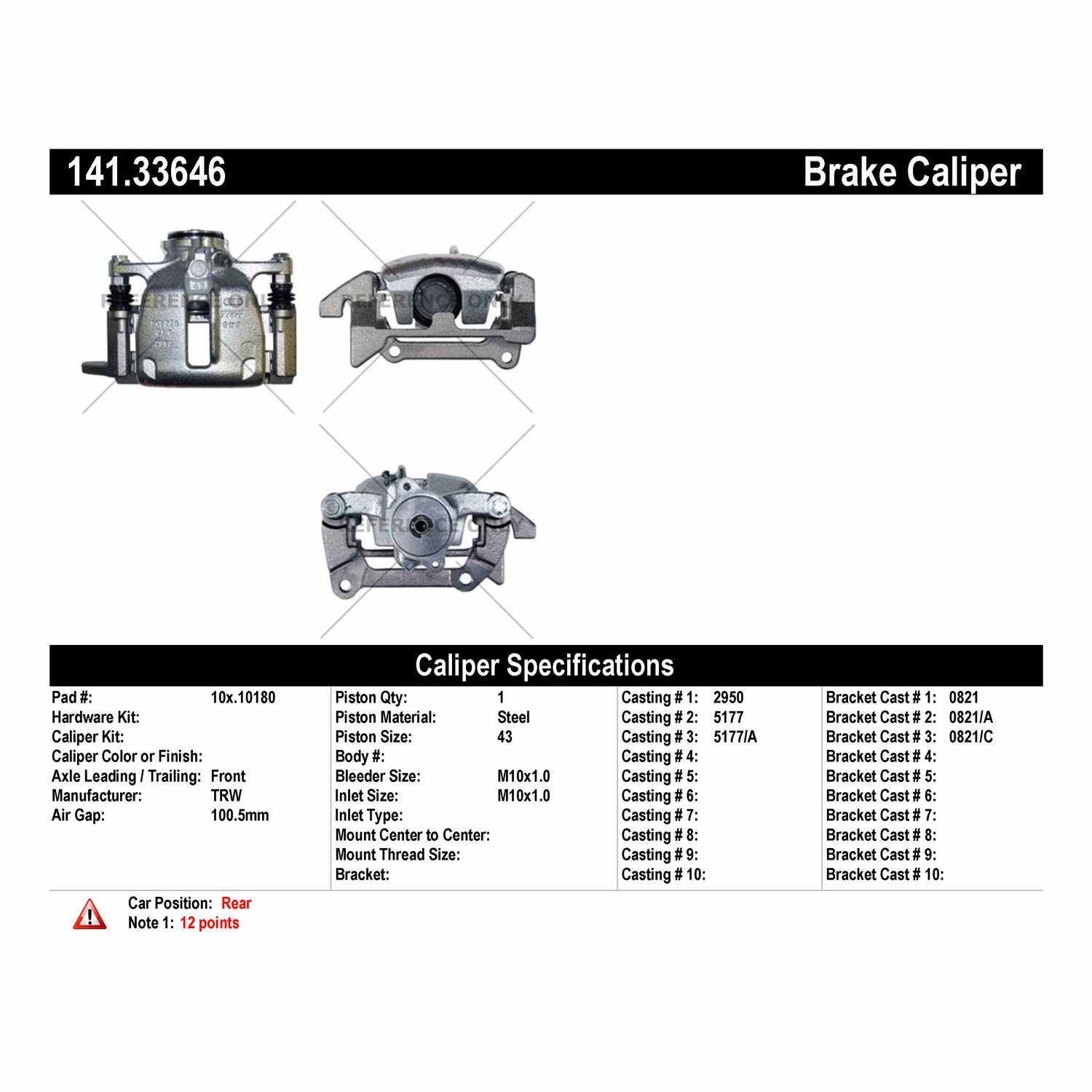 Stoptech Centric 13-16 Audi A4/A4 Allroad/A4 Quattro / 13-14 Audi A5 Semi-Loaded Brake Caliper - Front Left 141.33646