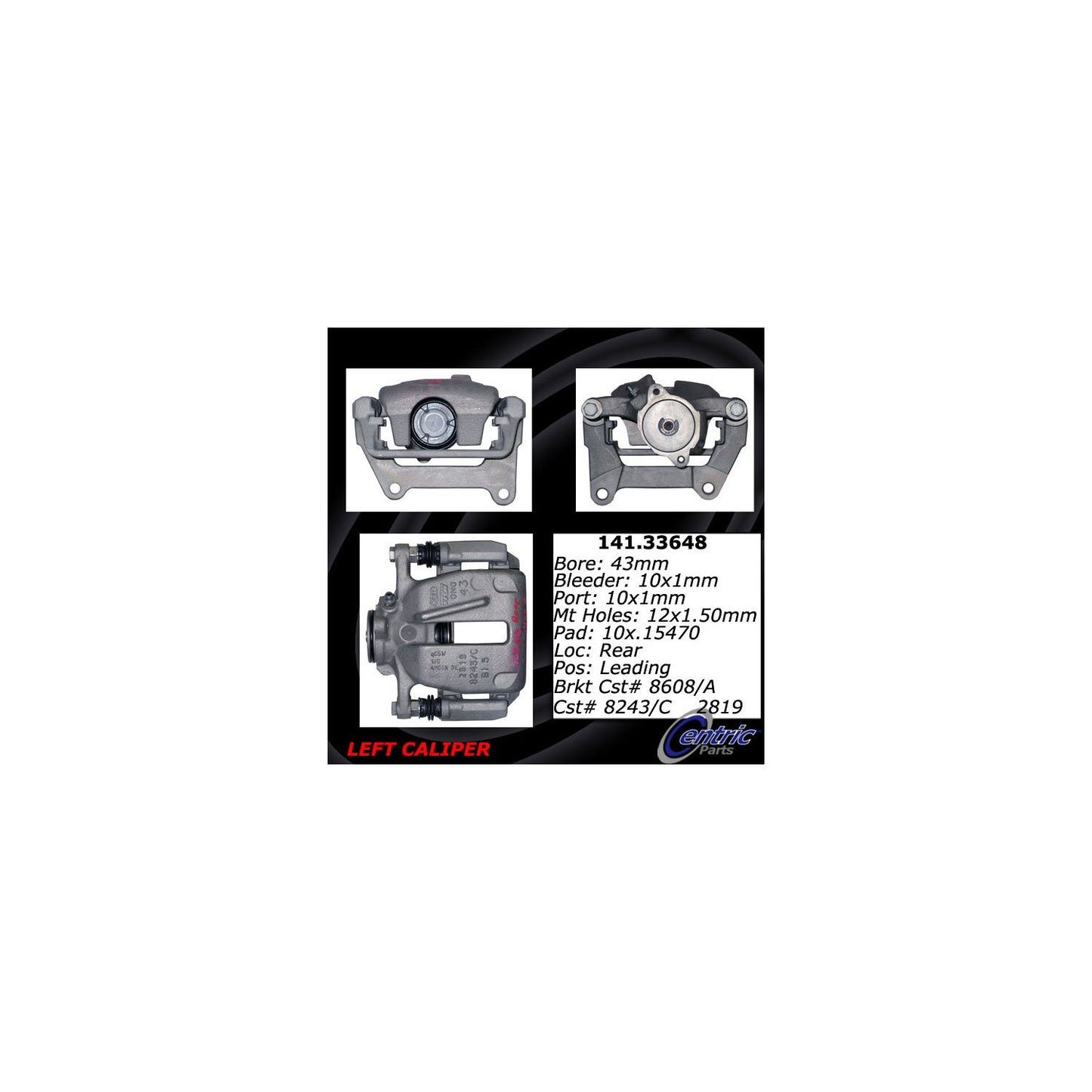 Centric Parts Disc Brake Caliper Semi-Loaded Brake Caliper EPB 141.33648