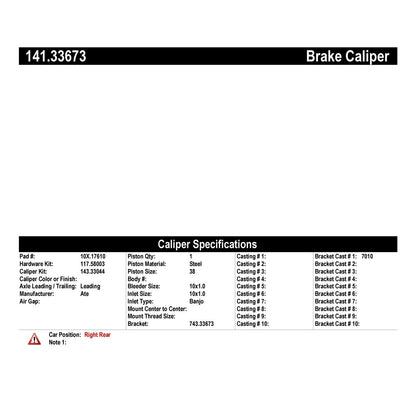 Centric Parts Disc Brake Caliper Semi-Loaded EPB 141.33673