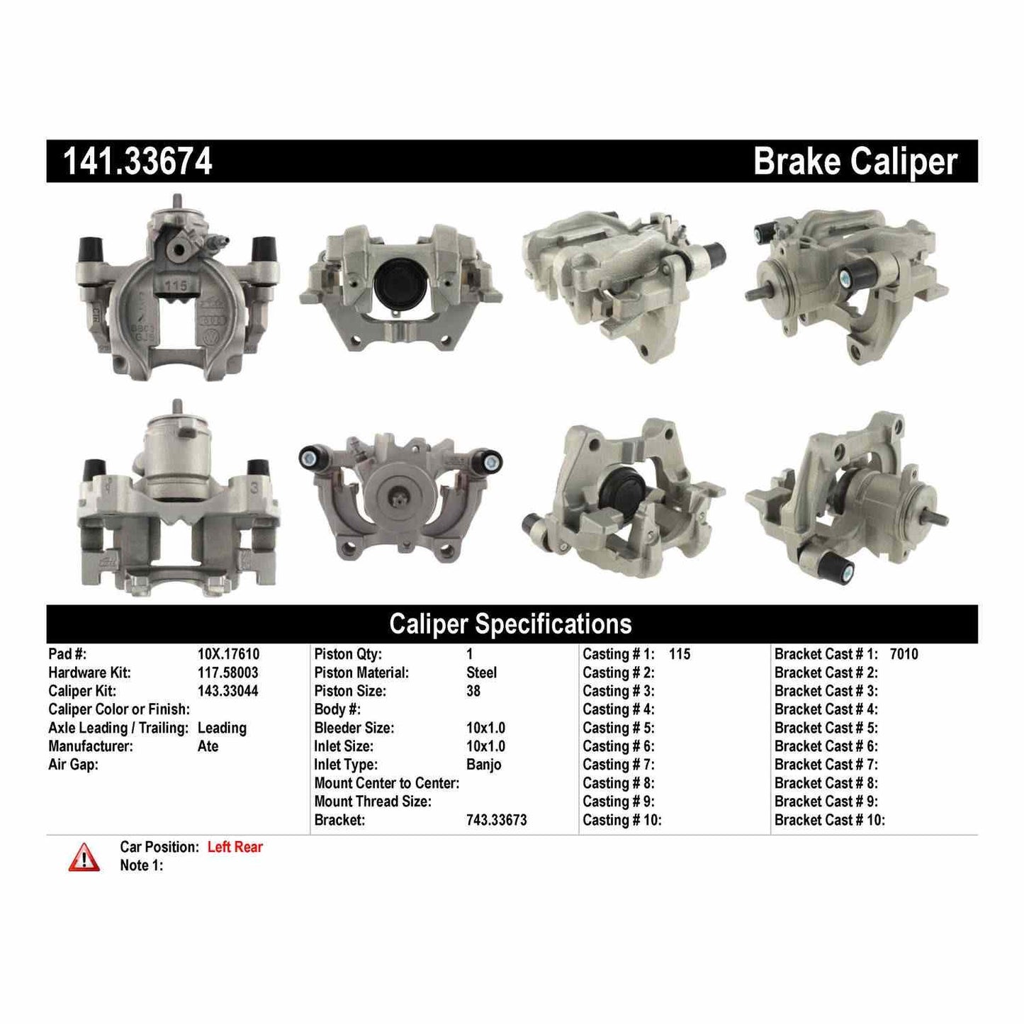 Centric Parts Semi-Loaded Brake Caliper EPB 141.33674
