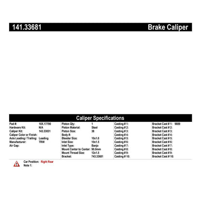 Centric Parts Disc Brake Caliper Semi-Loaded with Anti-Corrosion Finish 141.33681