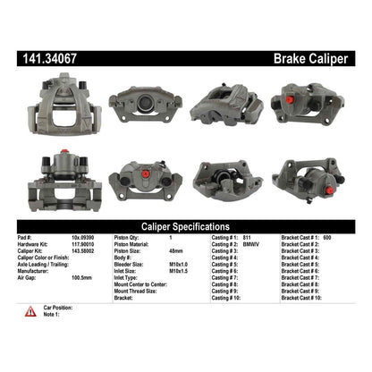 Stoptech Centric 02-08 Mini Cooper Semi Loaded Front Right Brake Caliper 141.34067