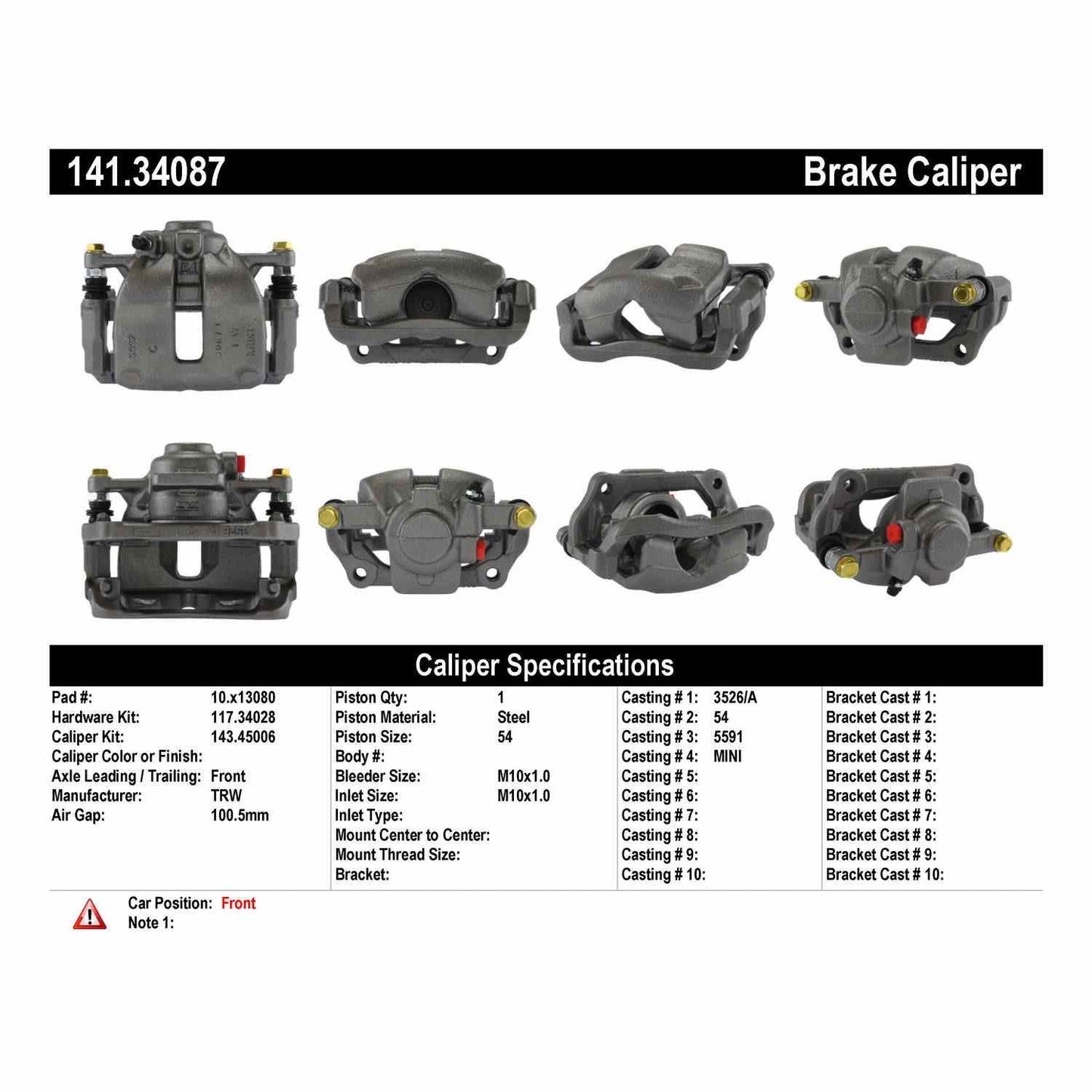 Centric Parts Disc Brake Caliper with anti‑corrosion finish Part Number 141.34087
