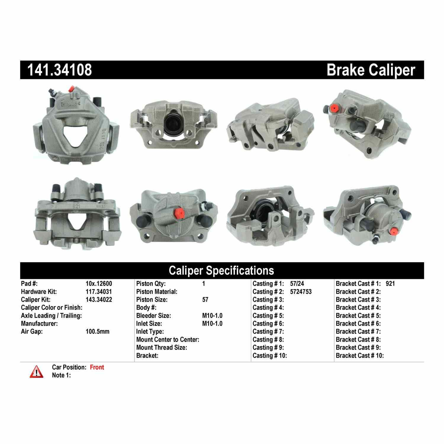 Centric Parts Semi-Loaded Brake Caliper 141.34108