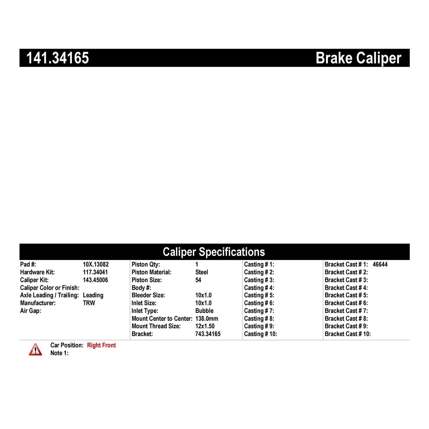 StopTech Semi-Loaded Brake Caliper 141.34165