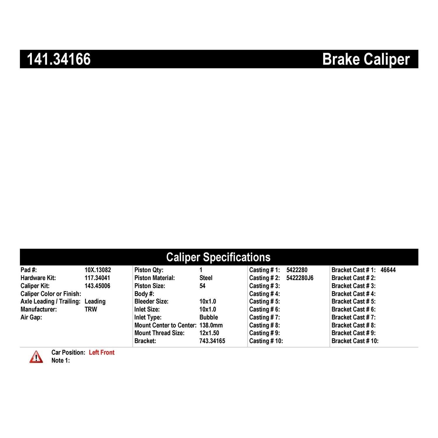 StopTech Semi-Loaded Brake Caliper 141.34166