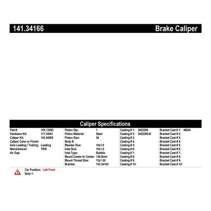 Centric Parts Disc Brake Caliper Semi-Loaded with anti-corrosion finish for 2014-2019 Mini Cooper 141.34166