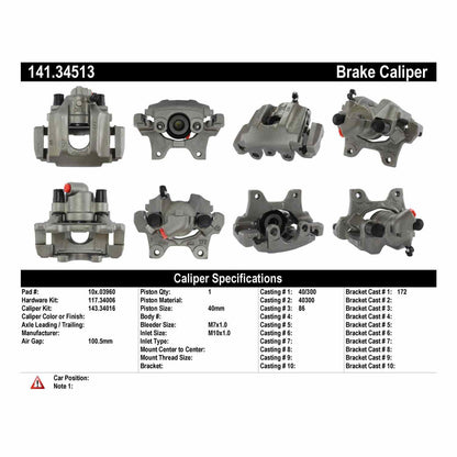 Stoptech Centric 94-95 BMW 540i Remanufactured Semi-Loaded Rear Passenger Side Brake Caliper 141.34513