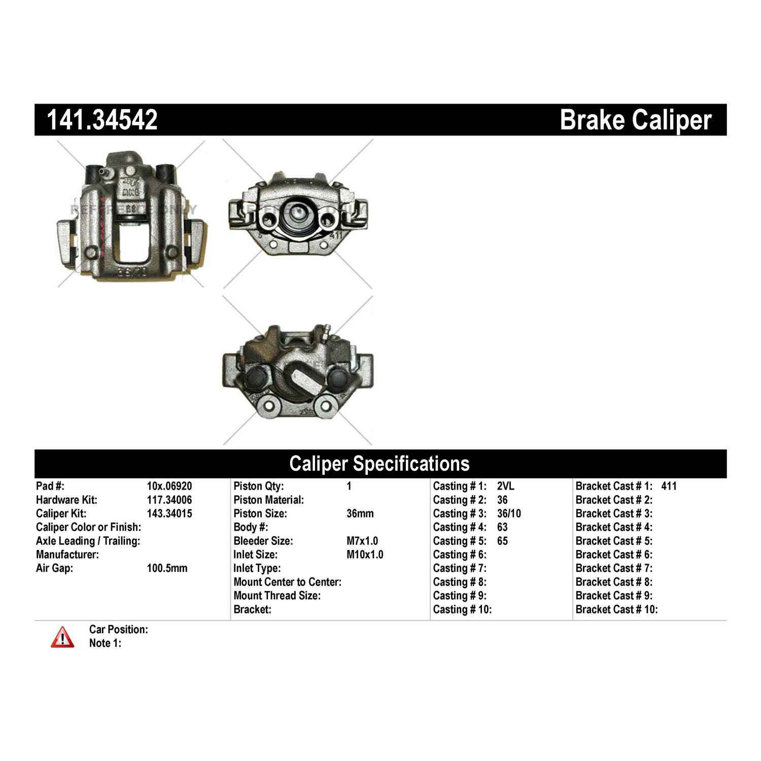 Centric Parts Semi-Loaded Brake Caliper 141.34542