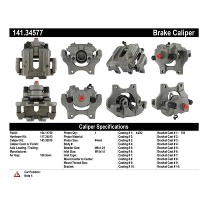 Centric Parts Disc Brake Caliper Semi-Loaded with Anti-Corrosion Finish for 2006-2015 BMW 330i/330xi, 335d/i/is/xDrive, X1 141.34577