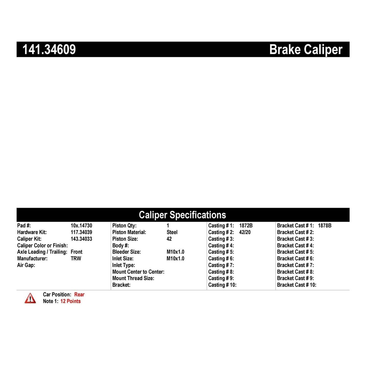 Centric Parts Disc Brake Caliper Semi-Loaded EPB with Anti-Corrosion Finish 141.34609