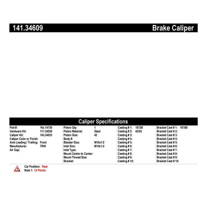 Centric Parts Disc Brake Caliper Semi-Loaded EPB with Anti-Corrosion Finish 141.34609