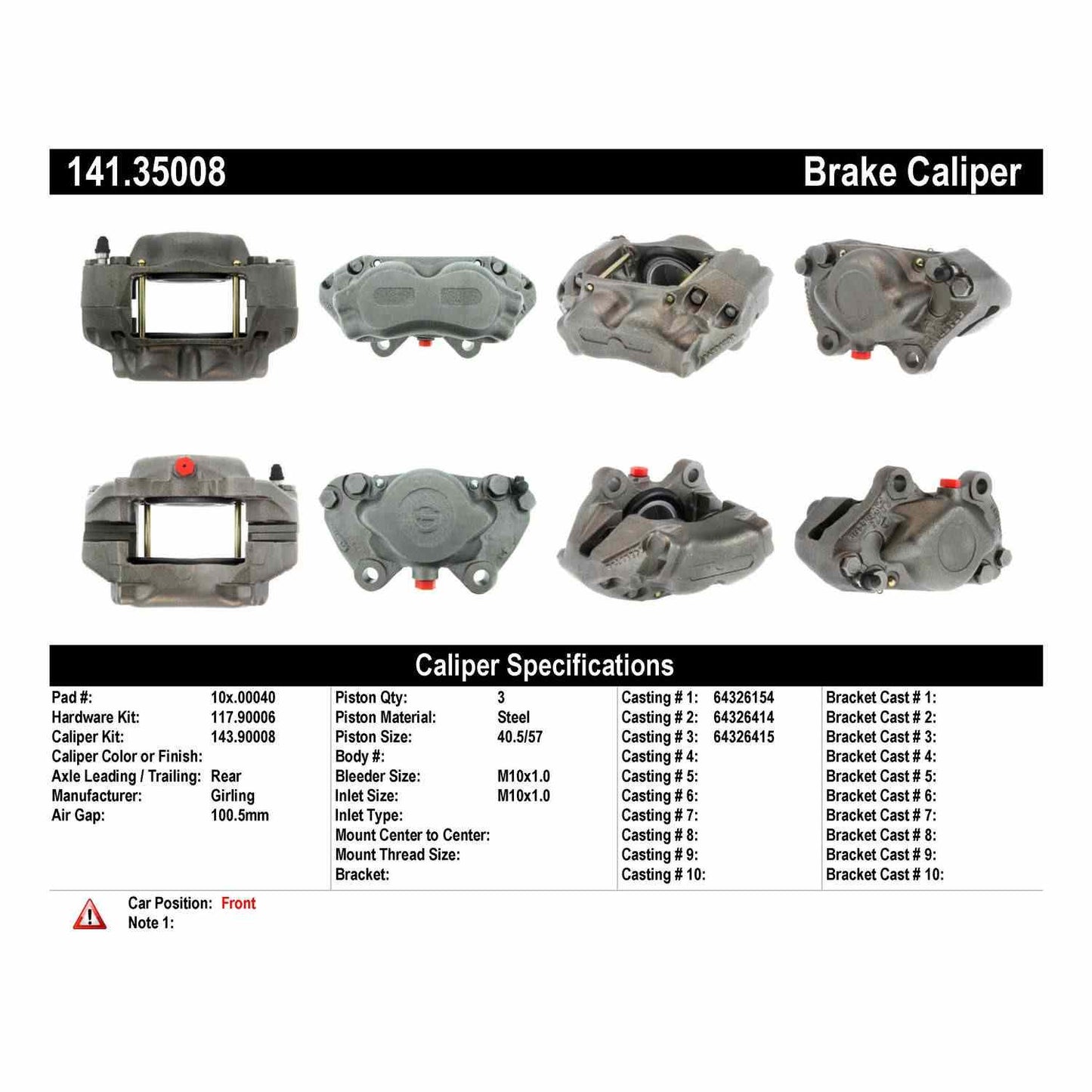 Stoptech Centric 63-71 Mercedes-Benz 200 Loaded Front Left Rebuilt Caliper (R&R Only) 141.35008