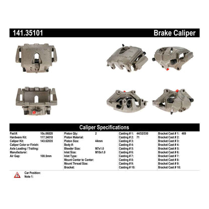 Centric Parts Disc Brake Caliper Semi-Loaded with Anti-Corrosion Finish for 2000-2006 Chrysler Crossfire, Mercedes-Benz E430/E500 S430/S500 SLK32 AMG 141.35101