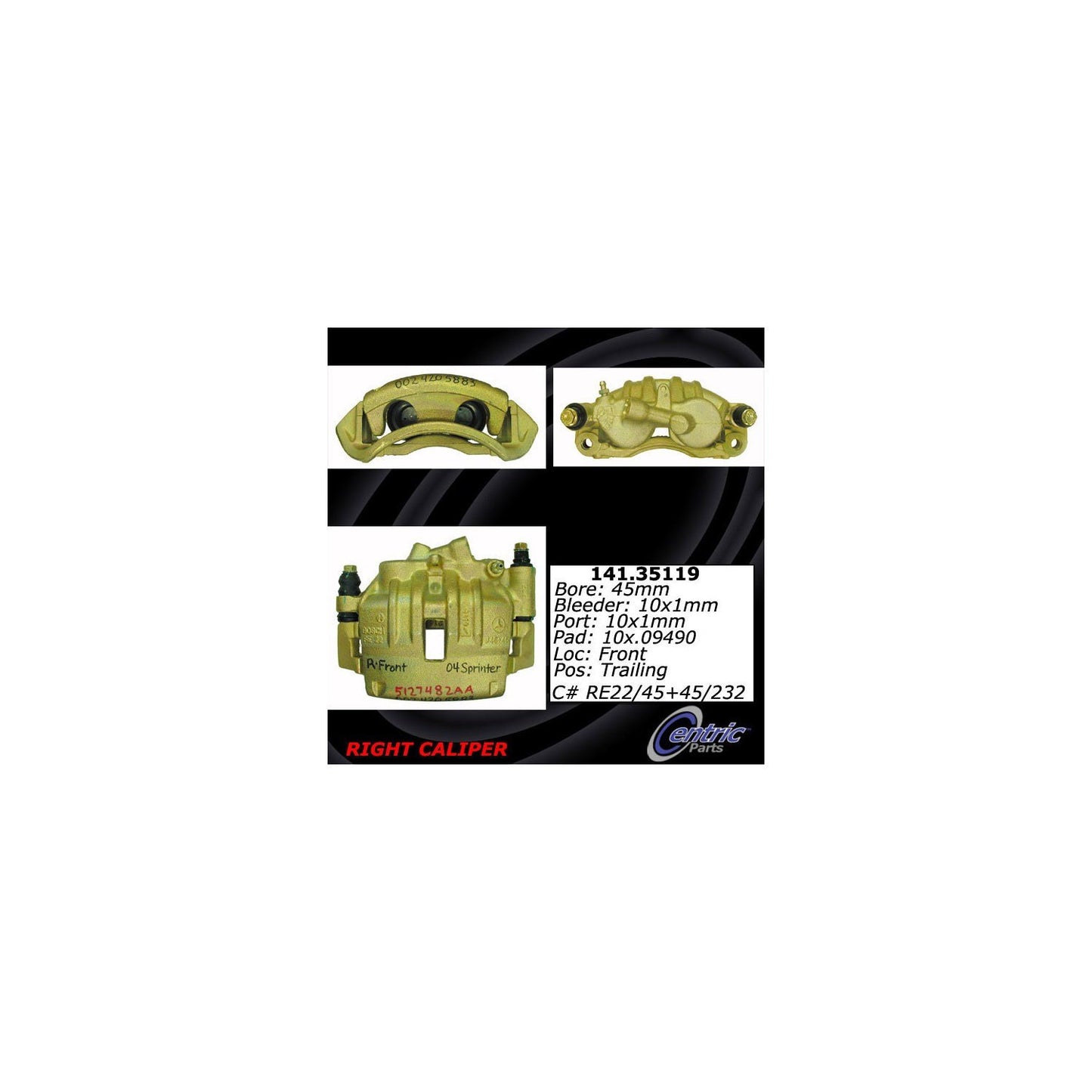 Centric Parts Disc Brake Caliper Semi-Loaded with anti-corrosion finish for 2003-2006 Dodge Sprinter 2500/3500 and Freightliner Sprinter 2500/3500 141.35119