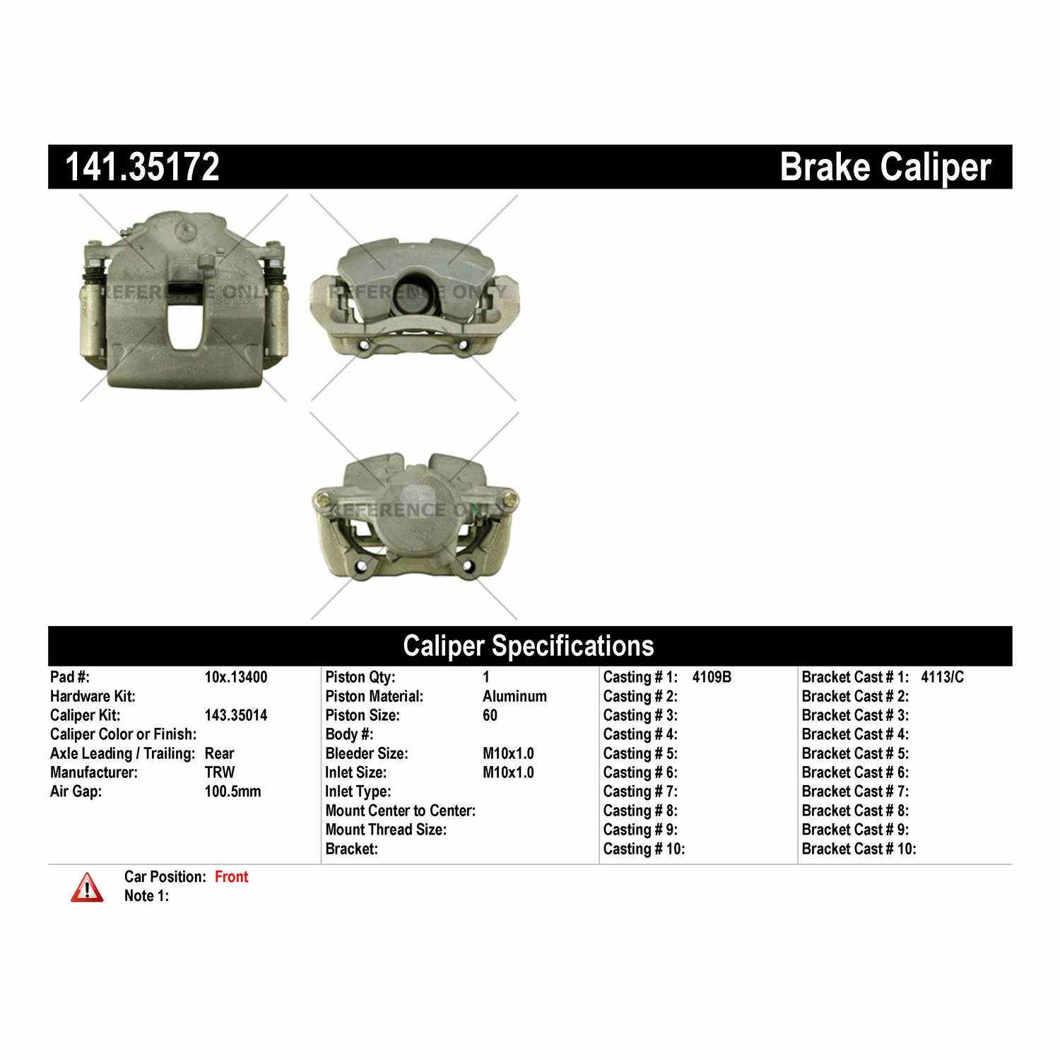 Centric Parts Semi-Loaded Brake Caliper 141.35172