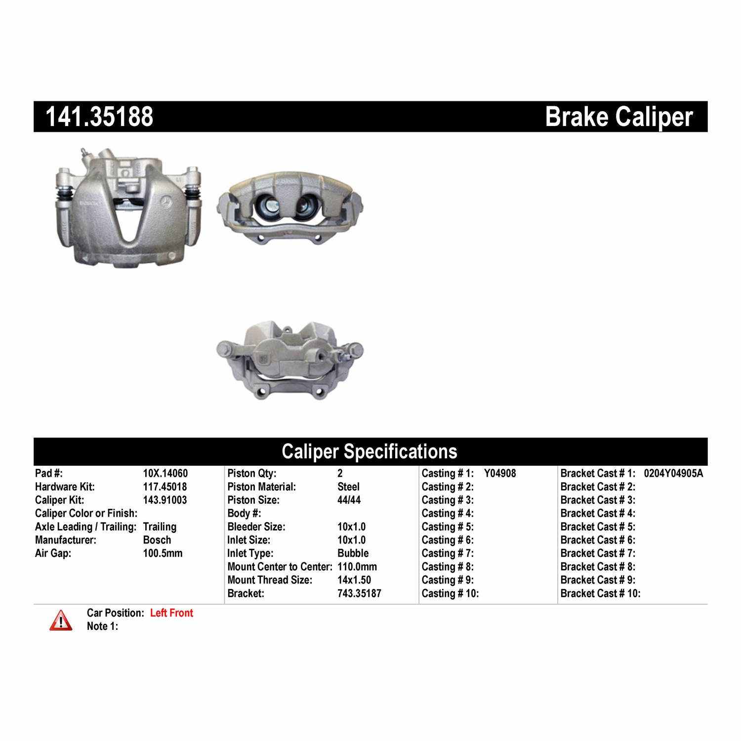 Centric Parts Semi-Loaded Brake Caliper 141.35188