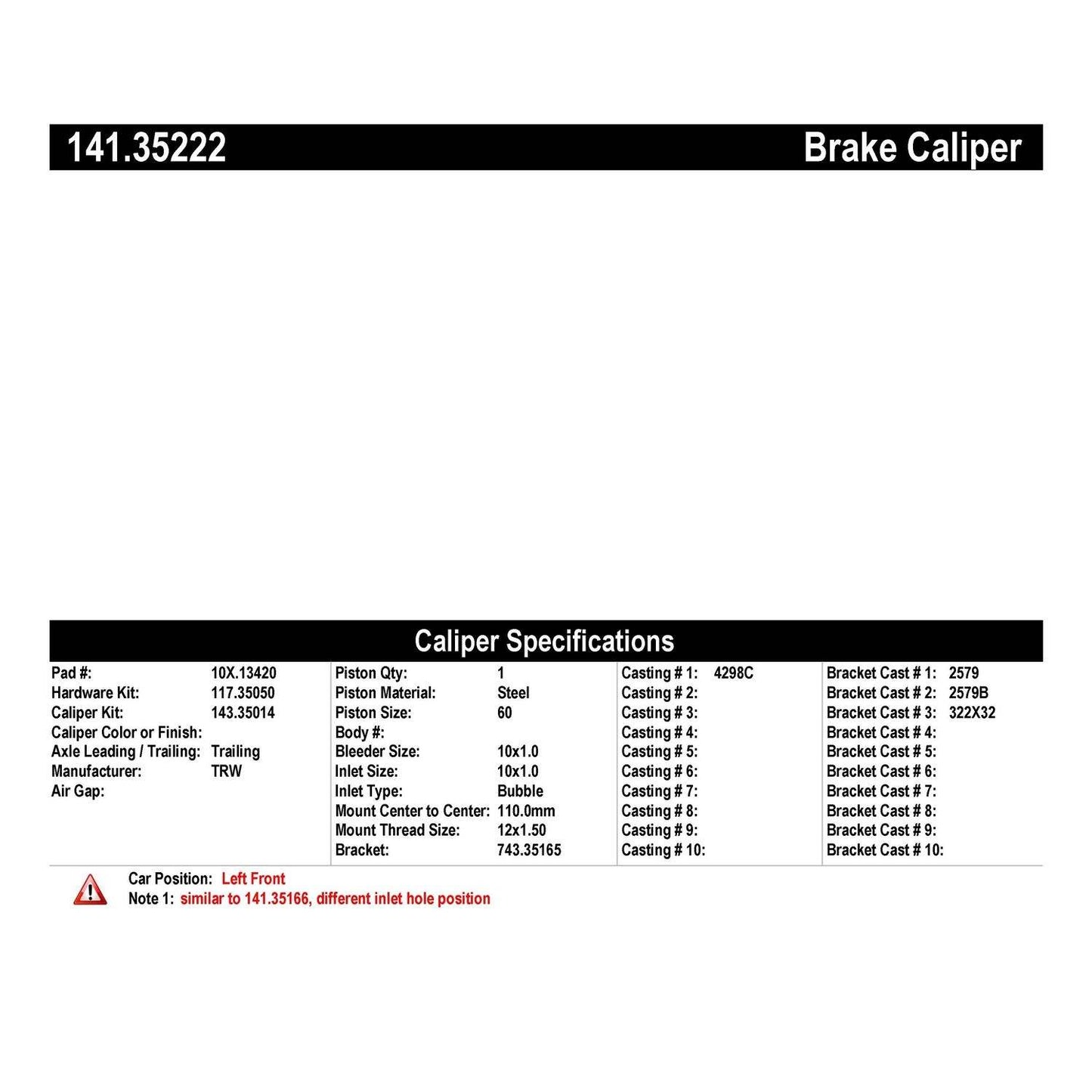 Centric Parts Semi-Loaded Brake Caliper 141.35222