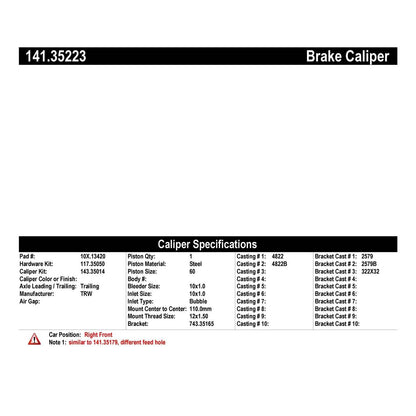 Centric Parts Disc Brake Caliper Semi-Loaded with Anti-Corrosion Finish for 2013-2017 Mercedes-Benz C300 C350 CLS400 E250 E350 E400 141.35223