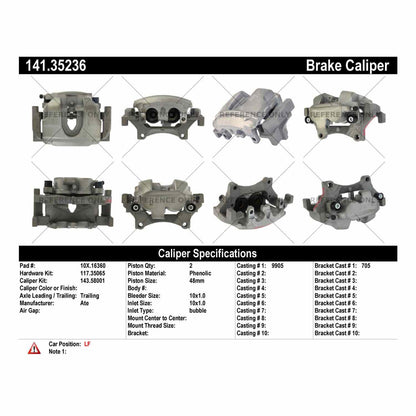 Centric Parts Disc Brake Caliper Semi-Loaded with New Phenolic Pistons for 2013-2019 Mercedes-Benz GL350/GL450/GL550 GLE63 AMG 141.35236