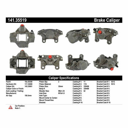 Centric Parts Disc Brake Caliper Semi-Loaded with anti-corrosion finish for 1984-1995 Mercedes-Benz models 141.35519