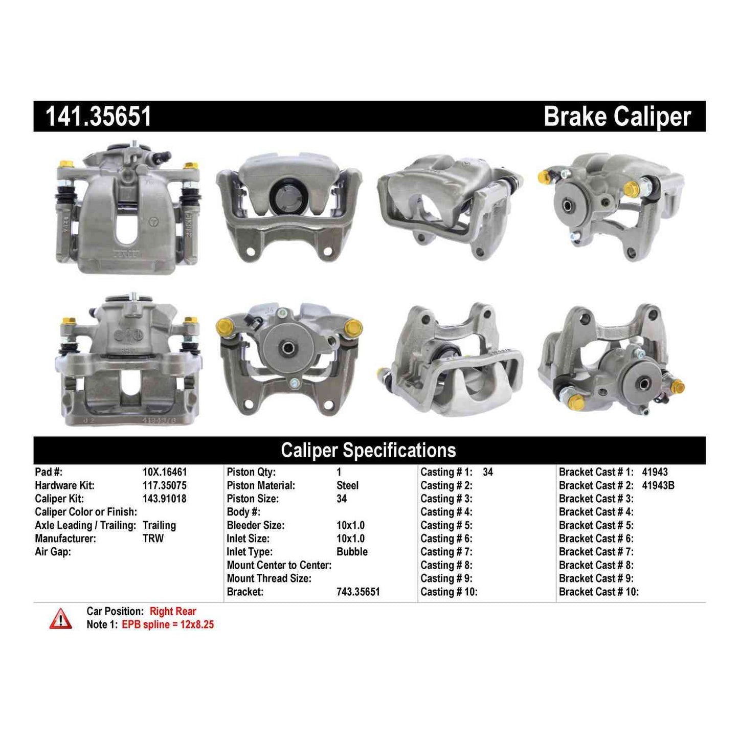 Centric Parts Semi-Loaded Brake Caliper EPB 141.35651