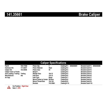 Centric Parts Semi-Loaded Brake Caliper EPB 141.35661