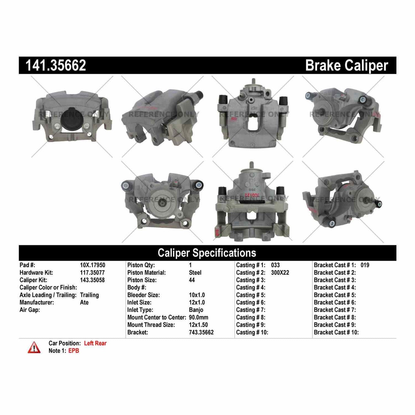 Centric Parts Semi-Loaded Brake Caliper EPB for 141.35662