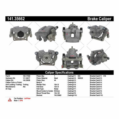 Centric Parts Semi-Loaded Brake Caliper EPB for 141.35662